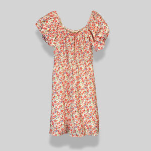 Easel Floral Puff Sleeve Dress Smocked Waist Bow Tie Detail Multicolor W M NWT